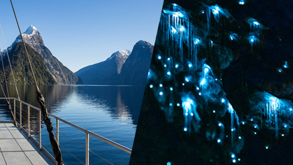 Combine two must-do Fordland adventures! Enjoy an afternoon trip at the Te Anau Glowworm Caves at 2pm on day-1 and a 10:30am 2-hour nature cruise through Milford Sound on day-2. 
